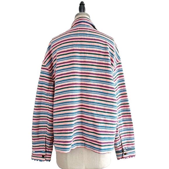 ZARA Open Front Jacket Overshirt M Textured Multicolor Striped Embroidered Boho - Picture 5 of 12